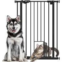 PawHut Hunde Türschutzgitter, Treppenschutzgitter, 74-80 cm Hunde Türgitter, Treppenschutz, Schutzgitter, Schließautomatik, Stahl, Schwarz