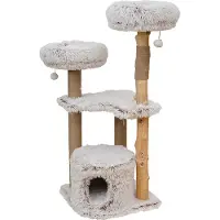 Ebi Krabpaal Marseille - Houten Kattenkrabpaal - Long Hair Pluche - 122cm Beige