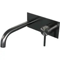 Brauer Gunmetal Carving Inbouw Wastafelmengkraan met Gebogen Uitloop en Afdekplaat Model A1 Gunmetal Geborsteld PVD