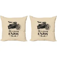 Abakuhaus Decoratieve kussenhoes met motorfietsmotief, 2 stuks, monochroom chopper, 45x45 cm, beige en zwart