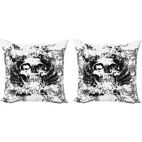 Abakuhaus Gotische decoratieve kussenhoes, 2 stuks, donkere horror schedel, 40x40 cm, zwart-wit