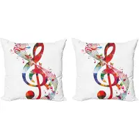 Abakuhaus Decoratieve kussenhoezen met muziekmotief, set van 2, ritmisch kunstwerk, 60x60 cm, wit, rood, meerkleurig