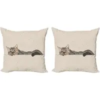 Abakuhaus Decoratieve kussenhoes met katmotief, 2 stuks, Lazt Slaperige Kat, 45x45 cm, beige grijs
