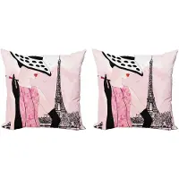 Abakuhaus Decoratieve kussenhoezen voor tienerkamer (2 stuks), Eiffeltoren (vrouw), 45x45 cm, lichtroze en zwart