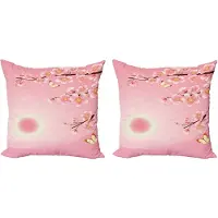 Abakuhaus Decoratieve kussenhoes met landschapsmotief, 2 stuks, natuurlijke bloesemboom, 40x40 cm, geelroze