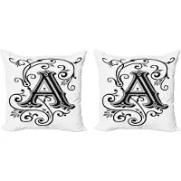 Abakuhaus Decoratieve kussenhoes met de letter A, 2 stuks, abstracte beginletter, 40x40 cm, zwart, wit, grijs
