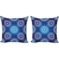 Abakuhaus Donkerblauwe decoratieve kussenhoes, 2 stuks, vintage sneeuwvlokk 45x45 cm, hemelsblauw wit