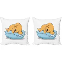 Abakuhaus Sierkussenhoes met Golden Retriever-print, set van 2, slapende puppy, 45x45 cm, lichtoranje babyblauw