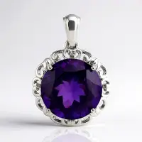 Cavill - Zilveren Hanger - 925 Sterling Zilver - Zambia Amethist 8,32 ct Rond Slijpsel - Elegante Prong Zetting - Sieraad Cadeau Vrouw