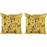Abakuhaus Rozen Kussensloop Set (2 stuks), Gele Bruidsbloem, Dubbelzijdige Digitale Print Decoratie met Ritssluiting, 40 cm, Geel Lichtgroen