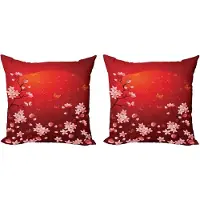 Abakuhaus rode sierkussens, kussenslop 2-pack, abstracte zonsondergang en sakura, 40x40 cm, koraaloranje rood