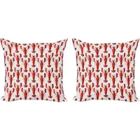 Abakuhaus Kussensloopset met kreeftmotief (2 stuks), geometrische kreeftenprint, 50 cm, wit en vermiljoen