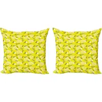 Abakuhaus Decoratieve kussenhoezen voor de lente, 2 stuks, Frisse citroenen met blader 40x40 cm, Varengroen Geel