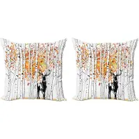 Abakuhaus Decoratieve kussenhoes met hertenmotief, 2 stuks, bom blader wildernis, 45x45 cm, oranje, groen en wit