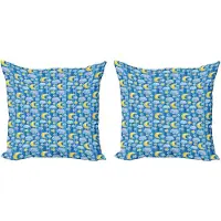 Abakuhaus Baby Sierkussenhoes Set van 2, Samenvatting Maan en Wolk 50x50 cm, Blauw Geel