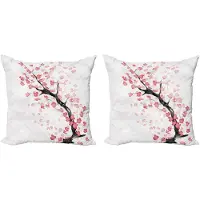 Abakuhaus Decoratieve kussenhoes met kersenbloesemmotief, 2 stuks, Sakura-afbeelding, 40x40 cm, donker koraal en zwart