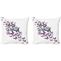 Abakuhaus Decoratieve kussenhoezen in marineblauw en roze, set van 2, met veel vlinders, 50x50 cm, paars, blauw, roze