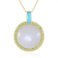 Cavill - 925 Sterling Zilver Vergulde Ketting - 18,9 ct Witte Cabochon Maansteen, Peridot, Turkoois - Elegante Handgemaakte Hanger