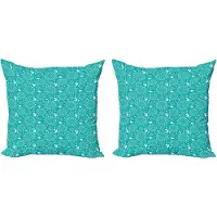 Abakuhaus Turquoise Decoratieve Kussenhoes, Set van 2, Stems and Dots Vintage, 50x50 cm, Turquoise Wit