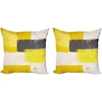 Abakuhaus Grijze en gele kussenhoezenset (2 stuks), Grunge penseelstrek 60 cm, grijsgeel