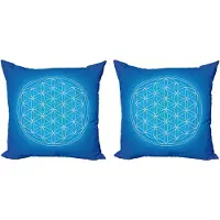 Abakuhaus Blauwe decoratieve kussenhoes, 2 stuks, Levensbloem raster, 40x40 cm, blauw en wit