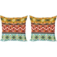 Abakuhaus Tribal Decoratieve Kussenhoes, Set van 2, Liefde en Avontuur Azteeks, 40x40 cm, Scharlaken Mosterdblauw