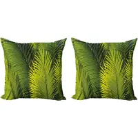 Abakuhaus Decoratieve kussenhoes met natuurmotief, 2 stuks, tropisch blad, 50x50 cm, varen groen
