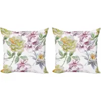 Abakuhaus Decoratieve kussenhoezen met bloemenprint, 2 stuks, rozenblaadjes, sakura-lelie, 40x40 cm, varen groen lichtroze