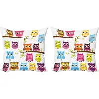 Abakuhaus Decoratieve kussenhoezen voor de kleuterschool, 2 stuks, patchwork uil 45x45 cm, wit meerkleurig