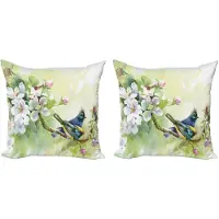Abakuhaus Decoratieve kussenhoezen met bloemenprint, 2 stuks, aquarel vogels lente, 40x40 cm, geel en groen Reseda