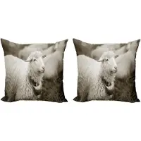 Abakuhaus Decoratieve kussenhoes met schapenmotief, 2 stuks, pluizige wollige schap 40x40 cm, donkerbruin wit grijs