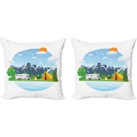 Abakuhaus Campervan Decoratieve Kussenhoez Set van 2, Boskamperen Zomer, 40x40 cm, meerkleurig