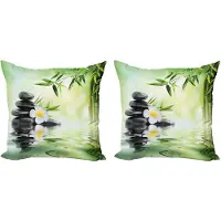 Abakuhaus Spa Kussenhoes Set (2 stuks), Bamboe Japans Relax, 45 cm, Grijs Lichtgroen