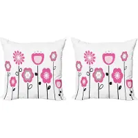 Abakuhaus Roze en witte kussensloopset (2 stuks), bloemenprint, dubbelzijdig digitaal decor met ritssluiting, 60 cm, roze, beige, zwart
