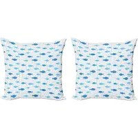 Abakuhaus Decoratieve kussenhoes met vismotief, 2 stuks, geometrisch netpatroon met stipp 40x40 cm, blauw, lichtblauw, wit