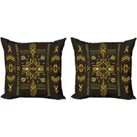 Abakuhaus Geometrische decoratieve kussenhoez 2-pack, Tribal Vintage-Azteeks, 40x40 cm, Donkerbruin mosterd