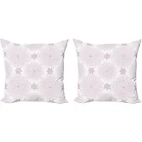 Abakuhaus Paarse Mandala Decoratieve Kussenhoes, Set van 2, Victoriaans Damast, 40x40 cm, Lichtroze Wit