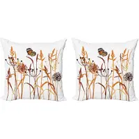 Abakuhaus Decoratieve kussenhoes met vlindermotief, 2 stuks, bladdesign, 45x45 cm, oranje bordeauxrood-wit