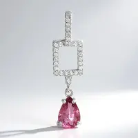 Cavill - Zilveren hanger 925 platina geplateerd - Roze koper toermalijn 0,61 ct peervormig - 27 Cambodjaanse zirkonen - Elegante dameshanger