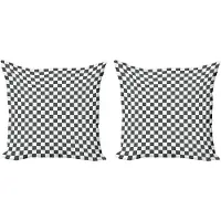 Abakuhaus Geruite decoratieve kussenhoes, 2 stuks, klassiek schaakbordpatroon, modern accent, dubbelzijdige digitale print, 50x50 cm, grijs en wit