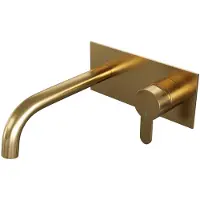 Brauer Gold Edition Inbouw Wastafelmengkraan met Gebogen Uitloop en Afdekplaat Model D1 Goud Geborsteld PVD
