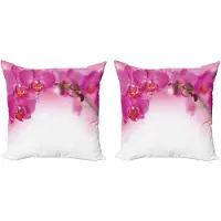 Abakuhaus Decoratieve kussenhoes met orchidee, 2 stuks, exotische orchidee Feng Shui, 45x45 cm, roze wit