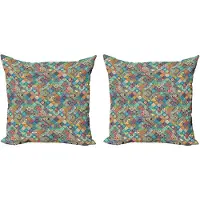 Abakuhaus Marokkaanse decoratieve kussenhoes, 2-pack, Oosterse motiev 40x40 cm, mosterdgroen meerkleurig