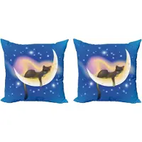 Abakuhaus Decoratieve kussenhoes met katmotief, 2 stuks, baby/kinderkat, 45x45 cm, blauw/geel