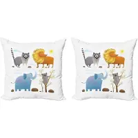 Abakuhaus Decoratieve kussenhoezen voor de kleuterschool, 2 stuks, Leeuw, Olifant, Wasbeer, 45x45 cm, Wit/meerkleurig