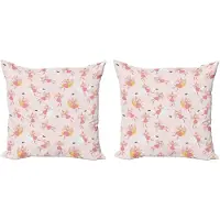 Abakuhaus Roze Decoratieve Kussenhoes, Set van 2, Vliegende Feeën Zwaan Maan, 40x40 cm, Roze Aarde Geel Roze