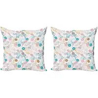 Abakuhaus Decoratieve kussenhoezen met bloemenprint, 2 stuks, pastelkleurige madeliefjes, 40x40 cm, babyroze, babyblauw