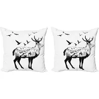 Abakuhaus Decoratieve kussenhoes met hertenmotief, set van 2, berg- en hutmotief, 40x40 cm, wit en zwart