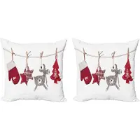Abakuhaus Kerstkussenhoez set van 2, retro elementen op touw, 50x50 cm, crème, rood, beige