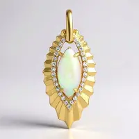Cavill - 375 Geelgoud Hanger - 2,14 ct AAA Welo Opaal Marquise Cabochon - 0,212 ct Diamanten - Luxe Elegante Dameshanger